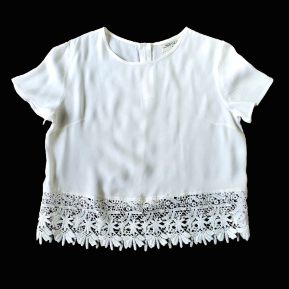 The Hanger White Lace Trim Crop Blouse Top Size Large